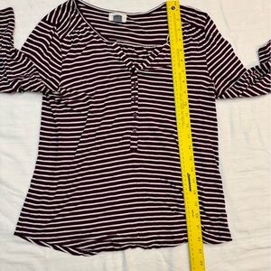 Old Navy Women's Quarter Button Down Shirt - Burgundy and White Stripes